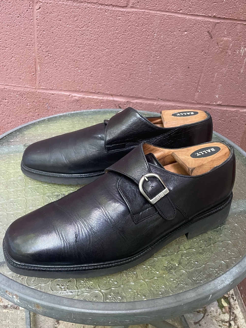 Bally Black Leather Single Monk Strap Shoes Size 10.5 D